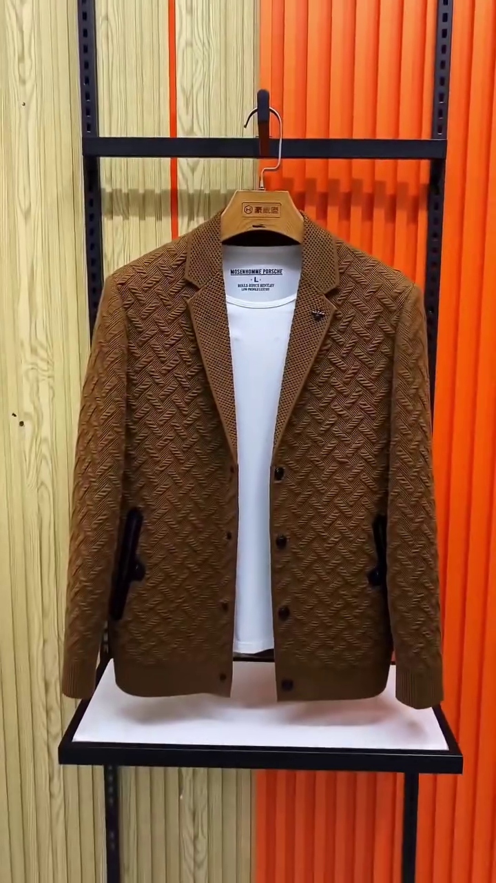 Textured Knit Brown Casual Blazer for Men